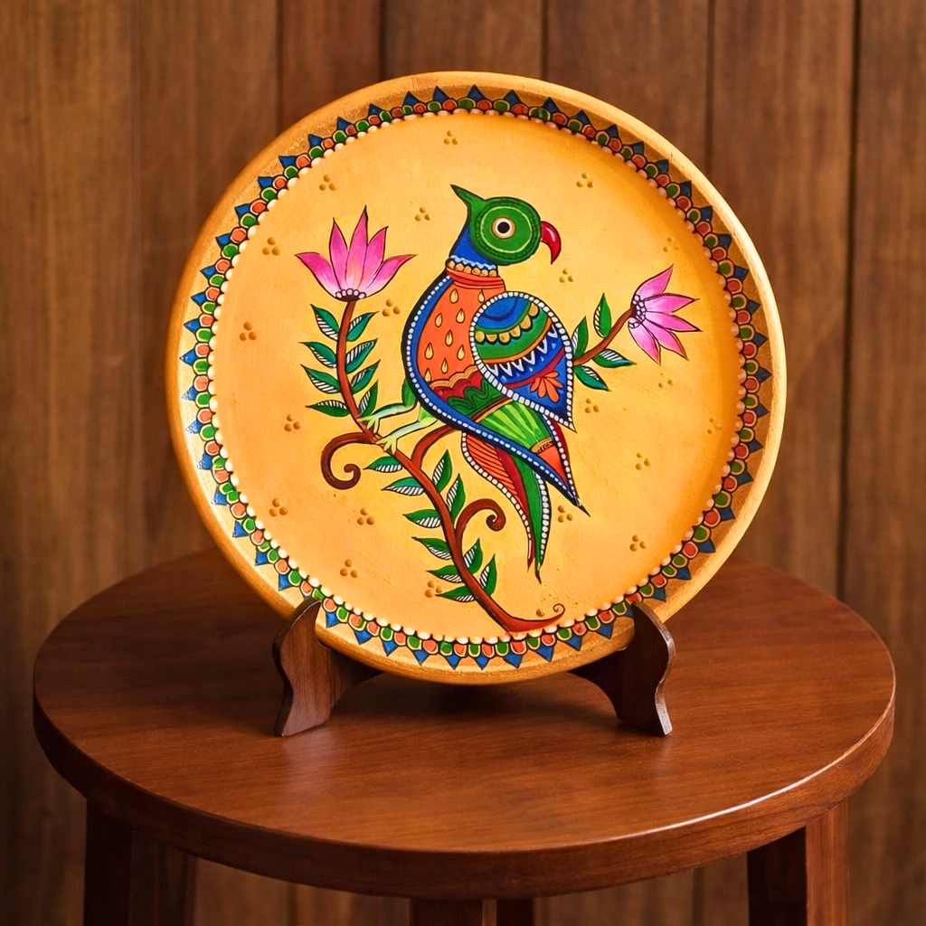 Handpainted Wooden Wall Plate - Madhubani Art