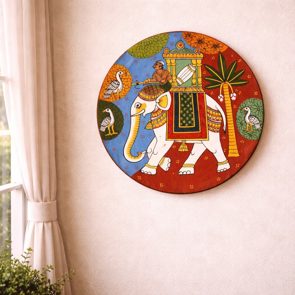 Handpainted Wooden Wall Plate - Cheriyal Art