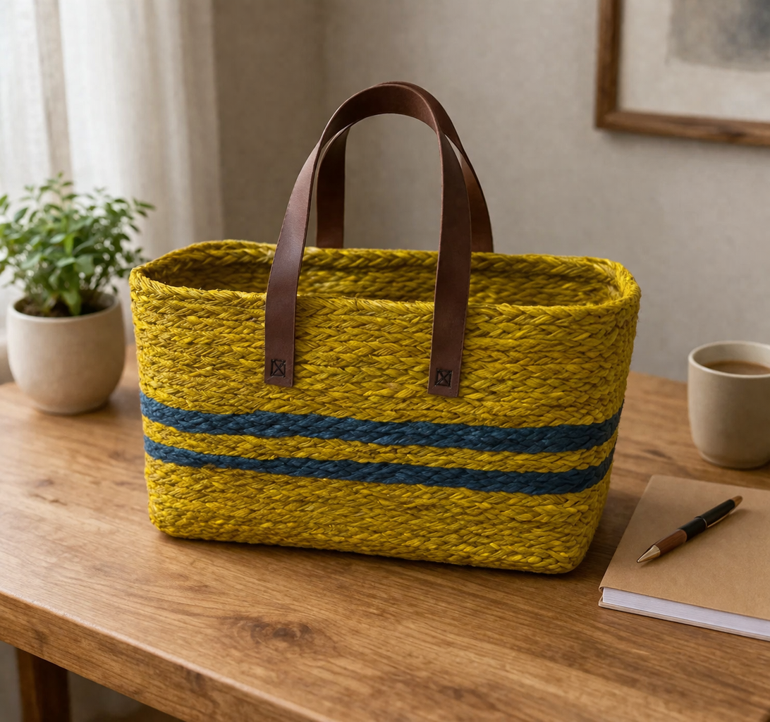 Sabai Grass EcoLoom Handbag - Double Strips Yellow