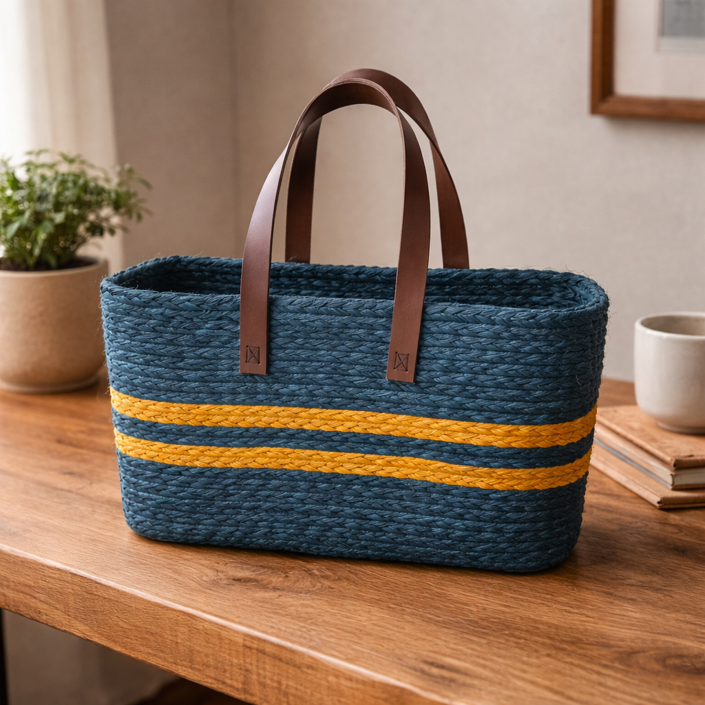 Sabai Grass Handbag - Double Strips Blue
