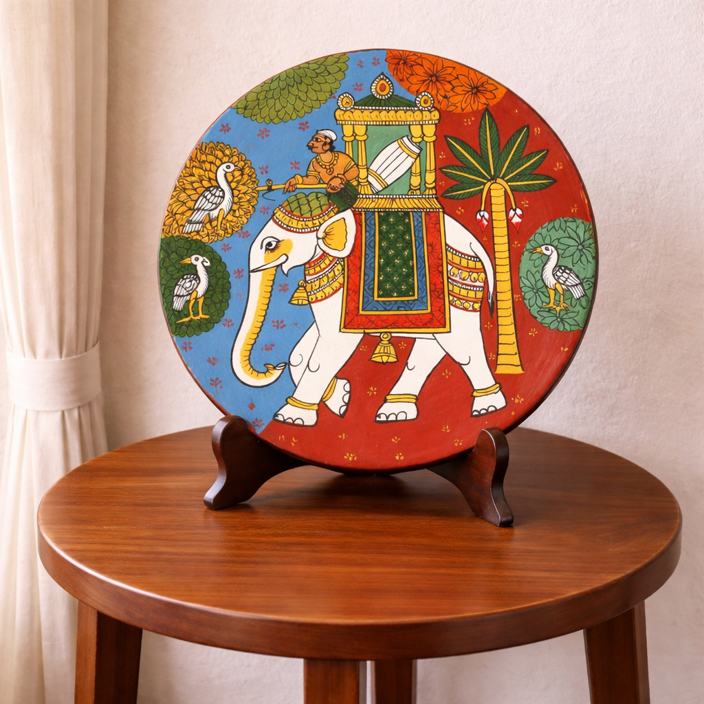 Handpainted Wooden Wall Plate - Cheriyal Art