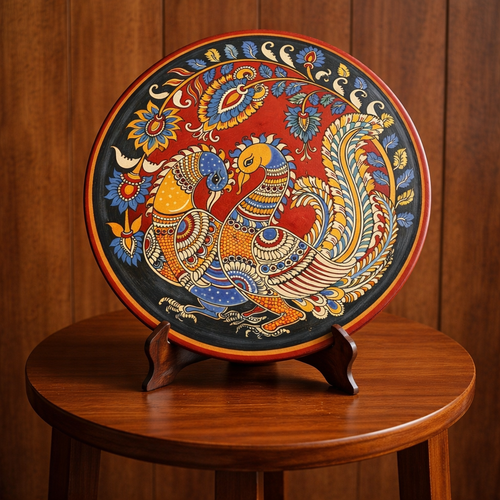 Handpainted Wooden Wall Plate - Kalamkari Art