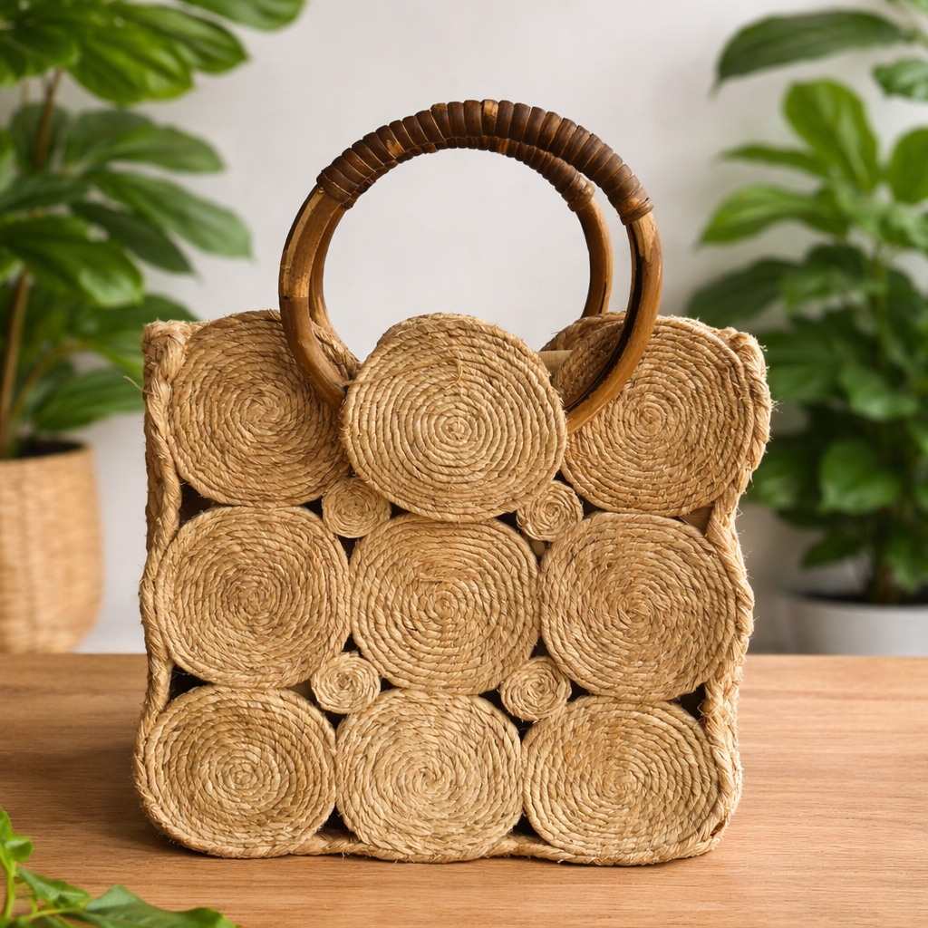 Banana Fibre HandBag With Wooden Handle