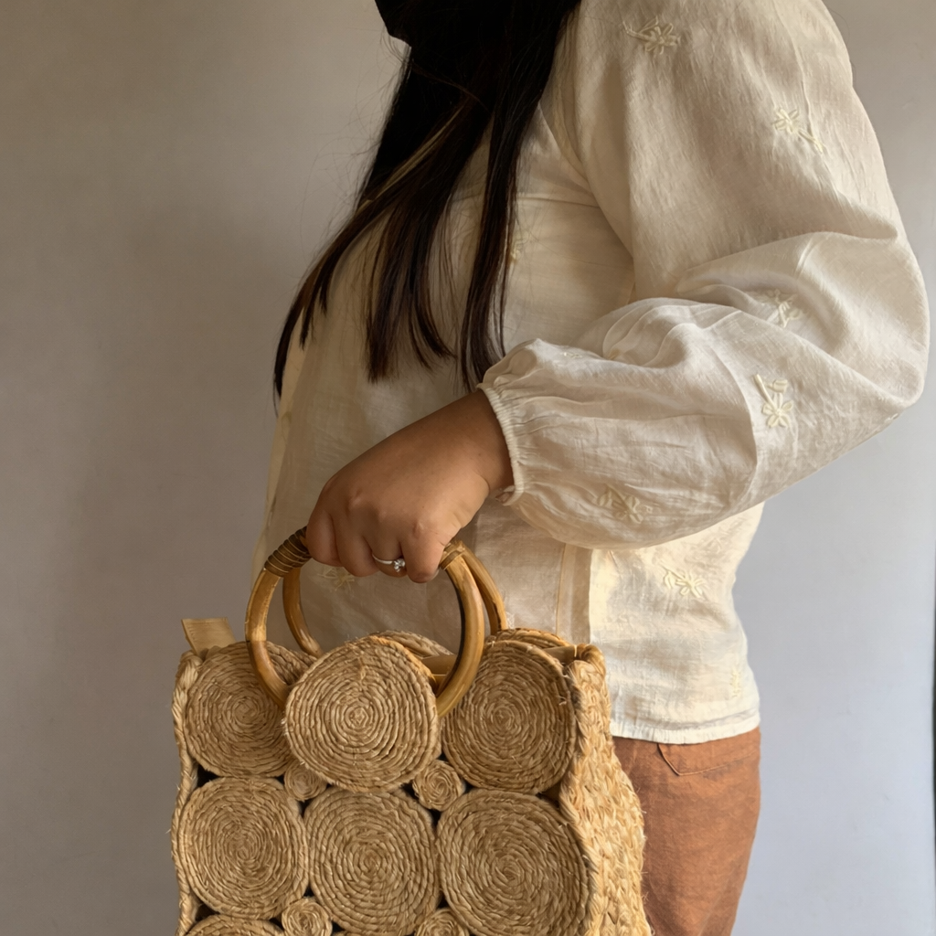 Banana Fibre HandBag With Wooden Handle