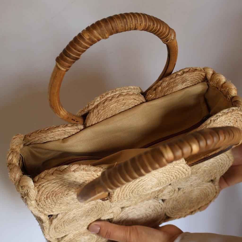 Banana Fibre HandBag With Wooden Handle