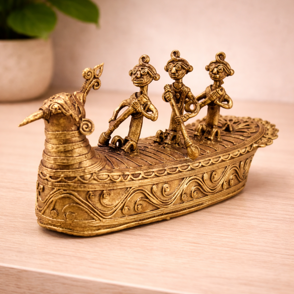 Handcrafted Dhokra Tribal Boat Figurine
