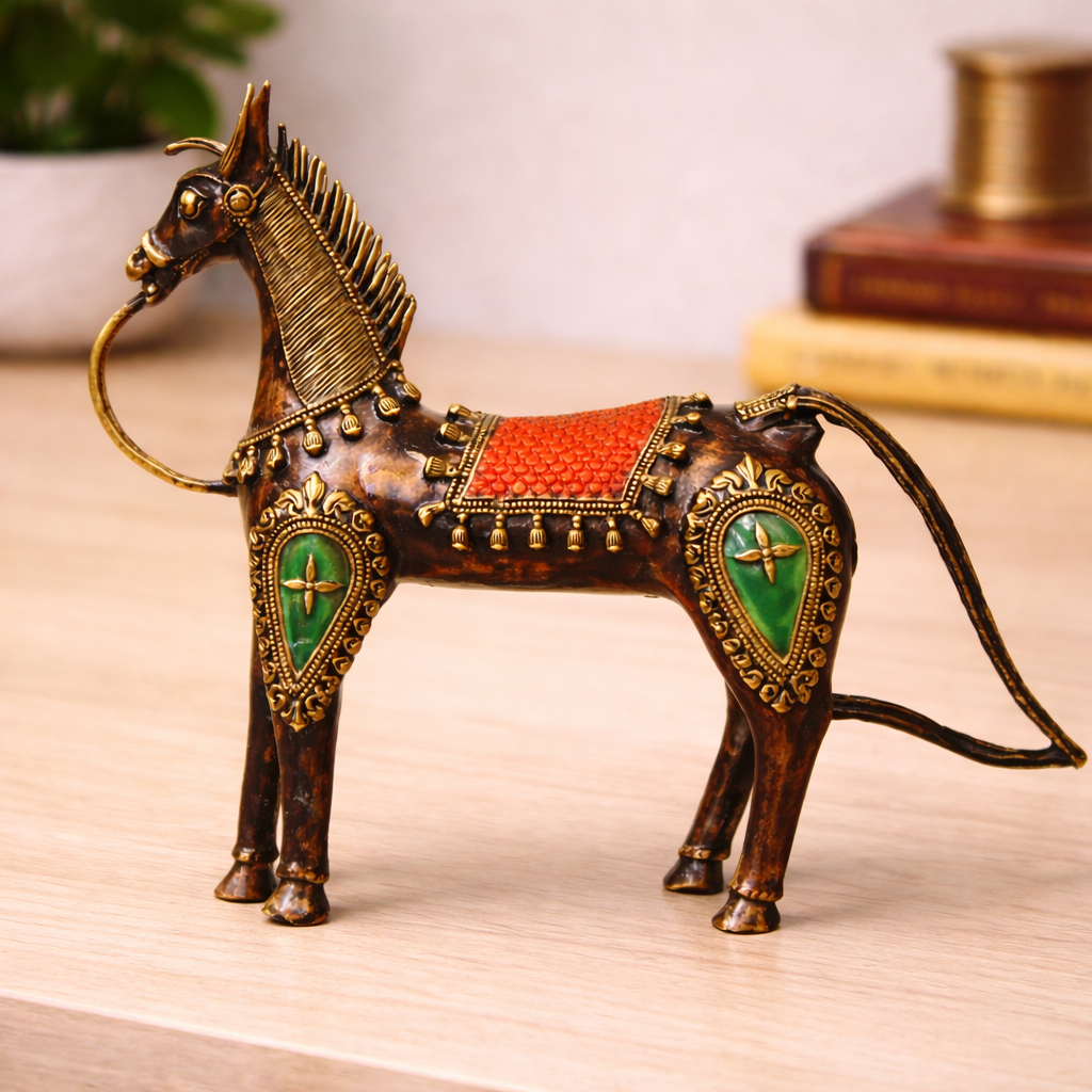 Dhokra Handcrafted Horse Table Accent - H'art N Craft