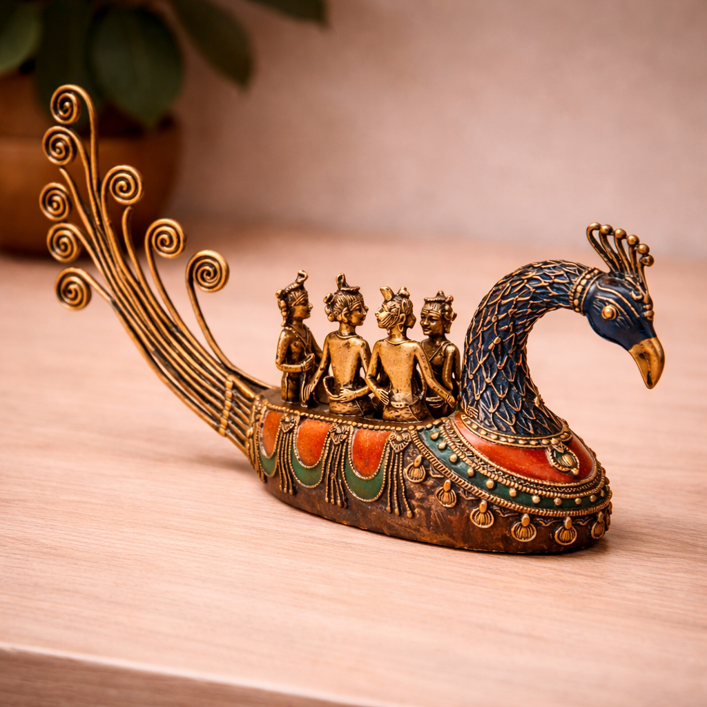 Handcrafted Dhokra Peacock Boat