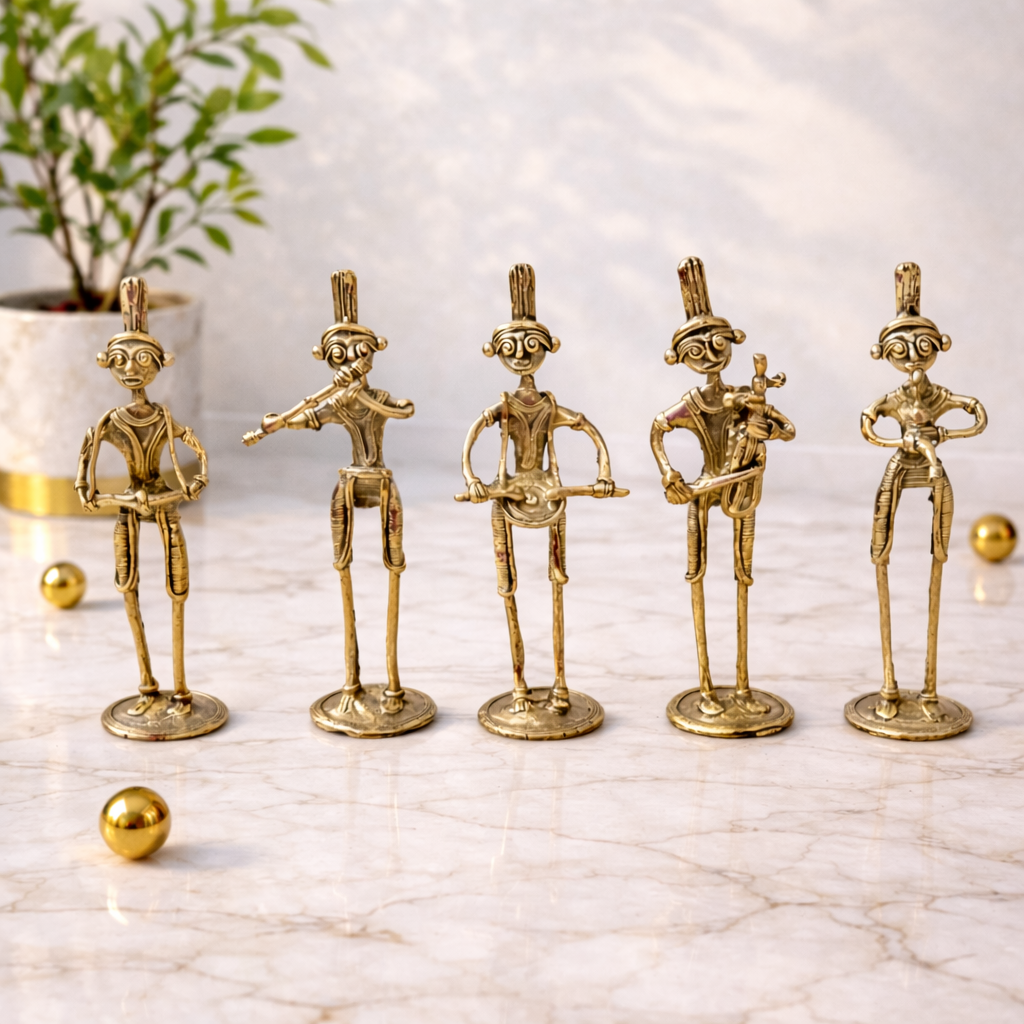 Handcrafted Dhokra Tribal Musician Figurines Set