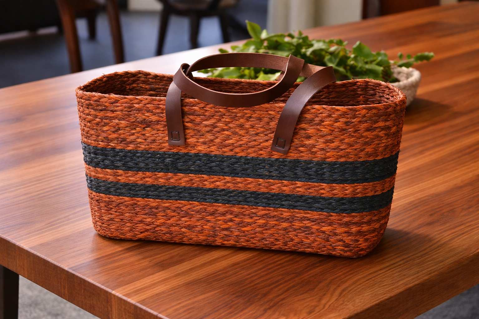 Sabai Grass Handbag - Double Strips Orange