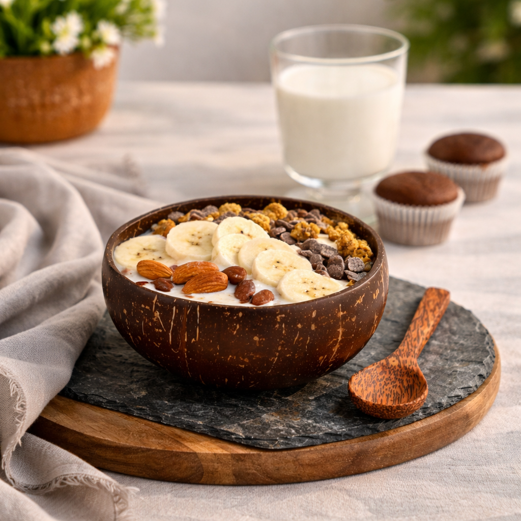 Coconut Shell Bowl with Spoon For Smoothie, Cereals, Salads