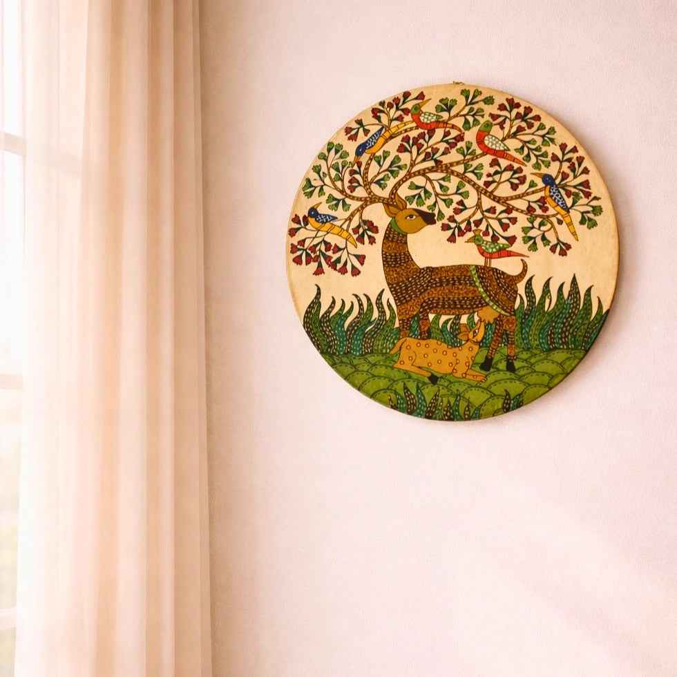 Handpainted Wooden Wall Plate - Gond Art