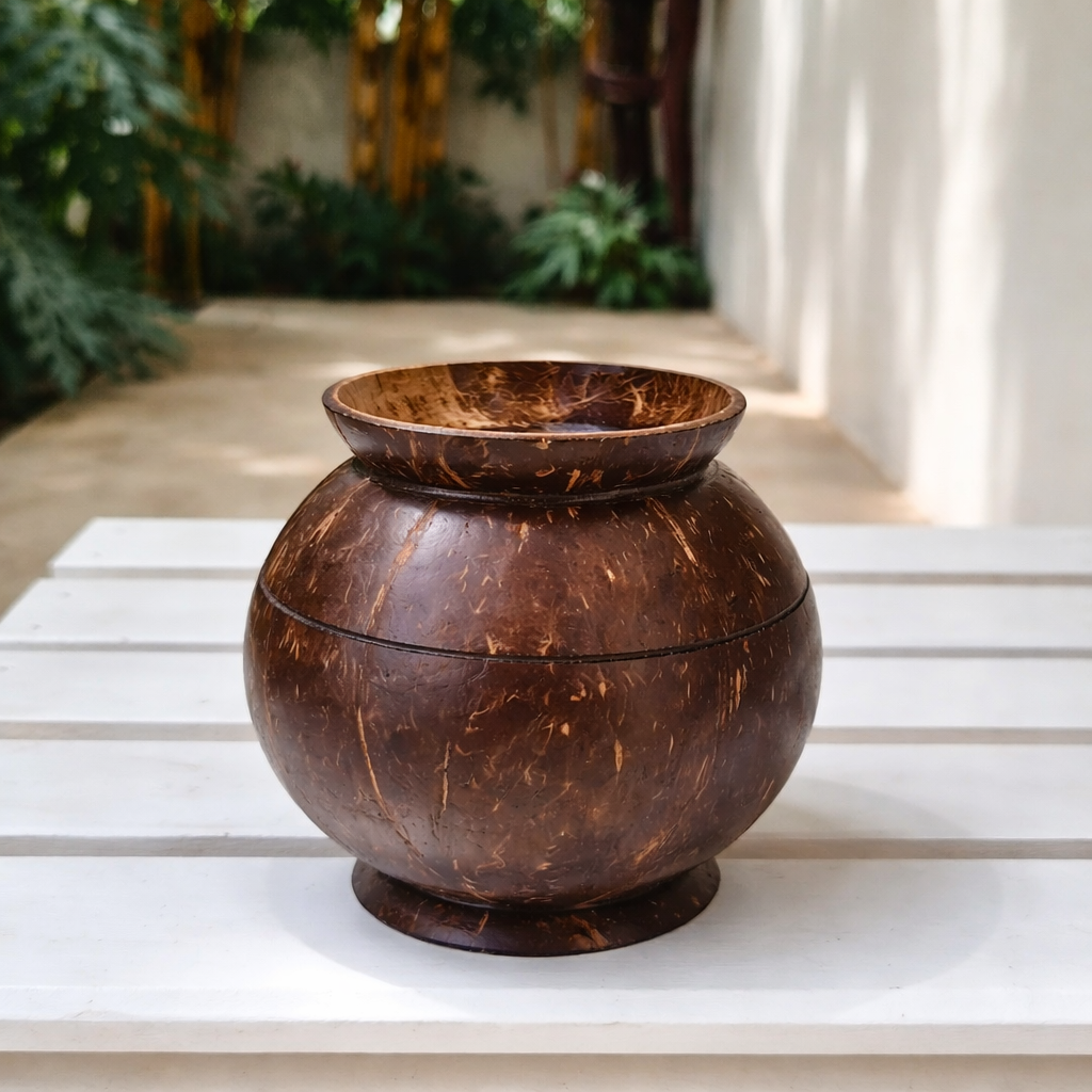 Coconut Shell Pot Planter with Cork Tray