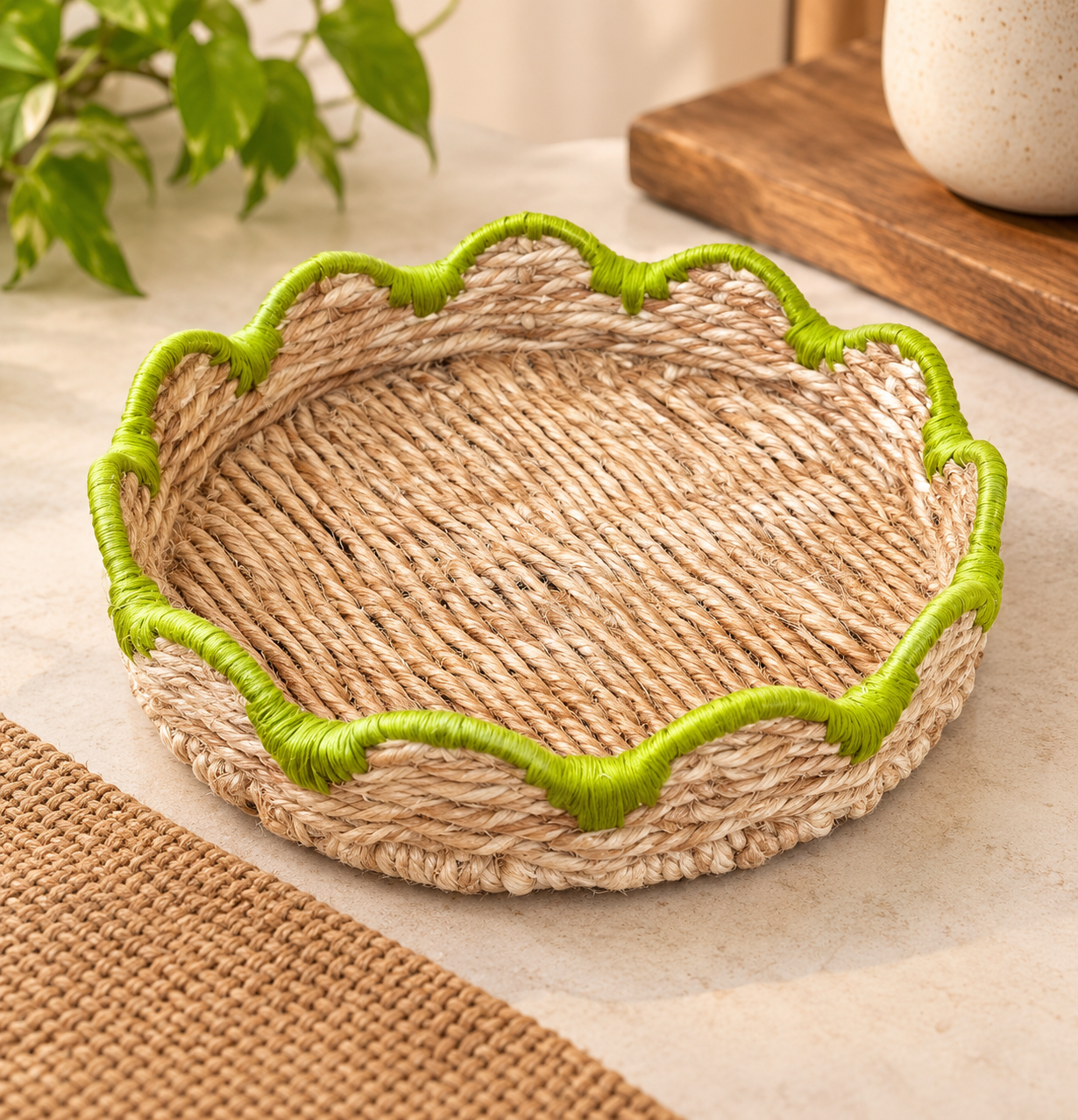 Banana Fibre Handwoven Tray With Cotton Thread