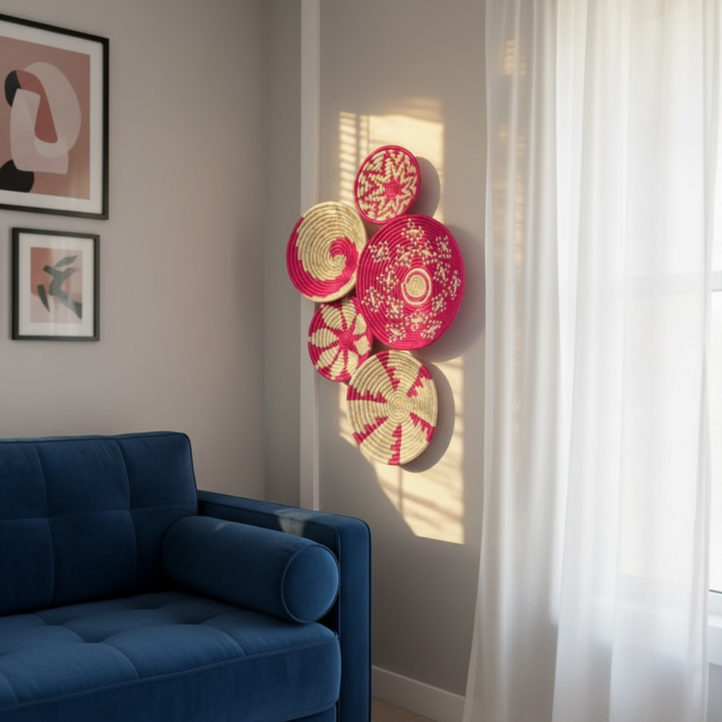 Sabai Grass - Wall Basket Set of 5 - Pink and Beige