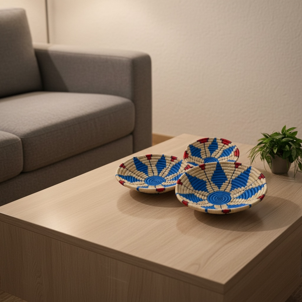 Sabai Grass - Wall Basket Set of 3 - Blue and Beige