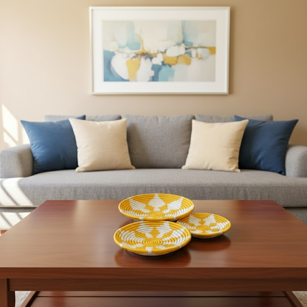 Sabai Grass - Wall Basket Set of 3 - Yellow and Beige