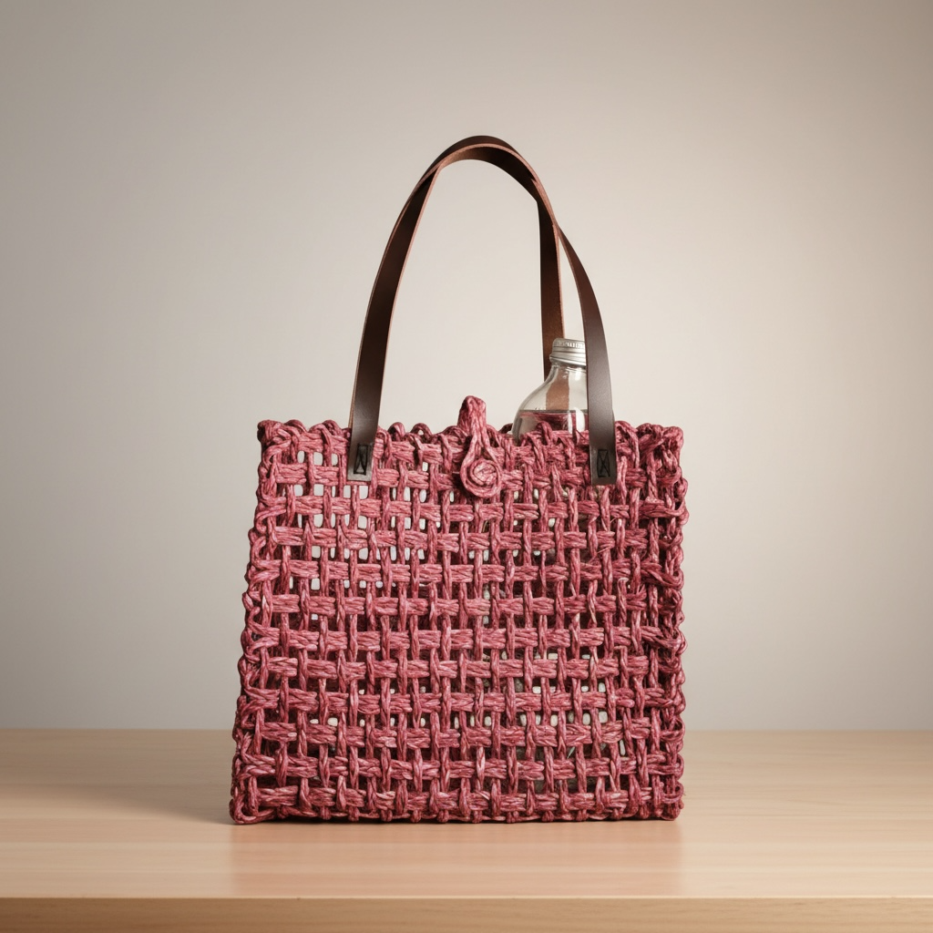 Sabai Grass Mesh Bag With Leather Handle Rose gold