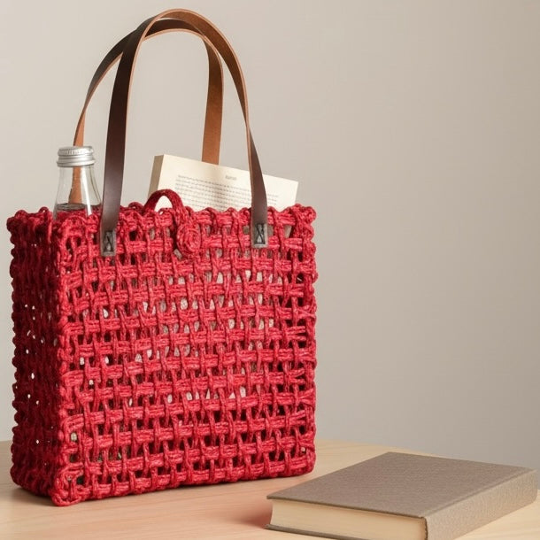 Sabai Grass EcoLoom Mesh Tote Bag Bright Crimson