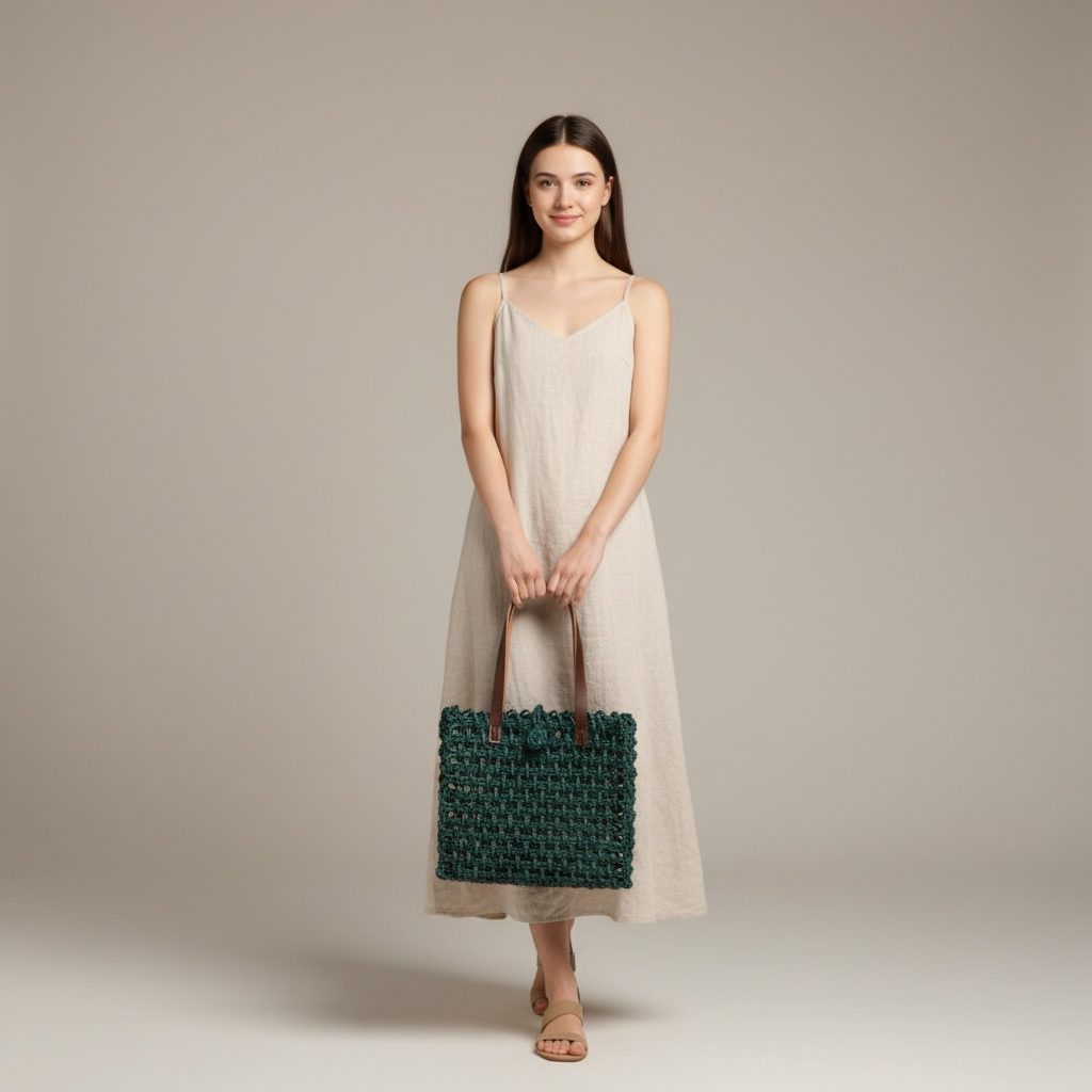 Sabai Grass Mesh Bag With Leather Handle