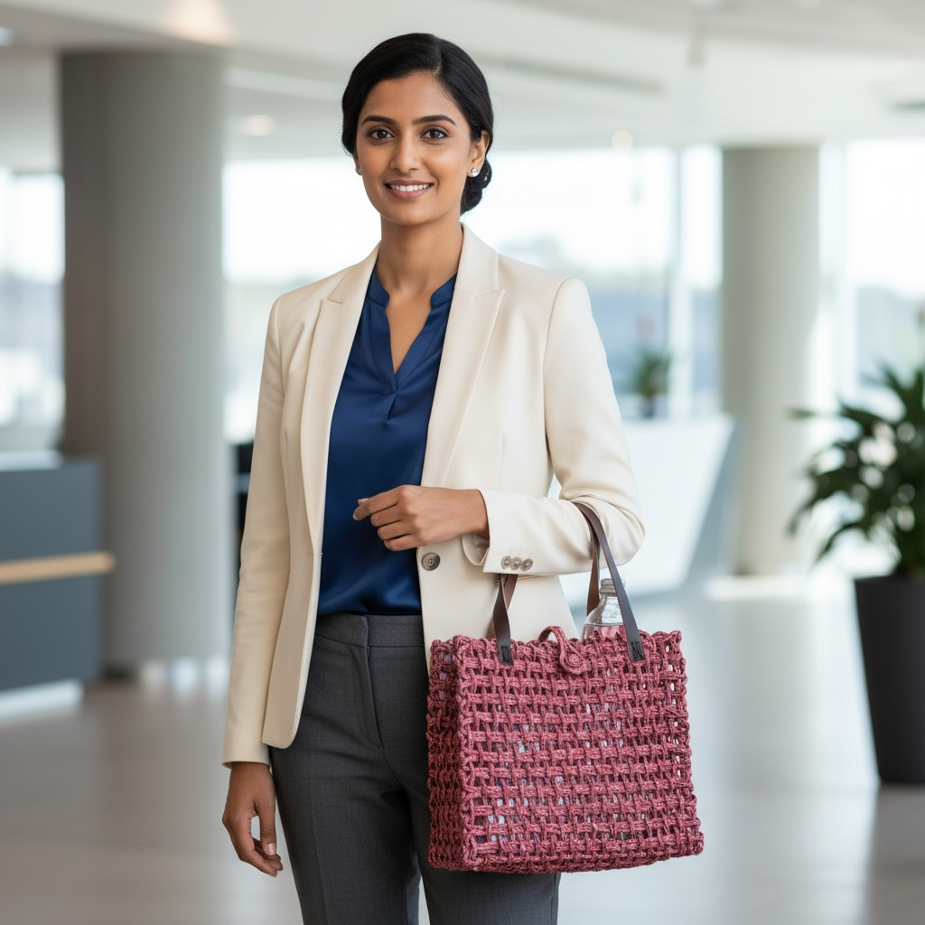 Sabai Grass Mesh Bag With Leather Handle