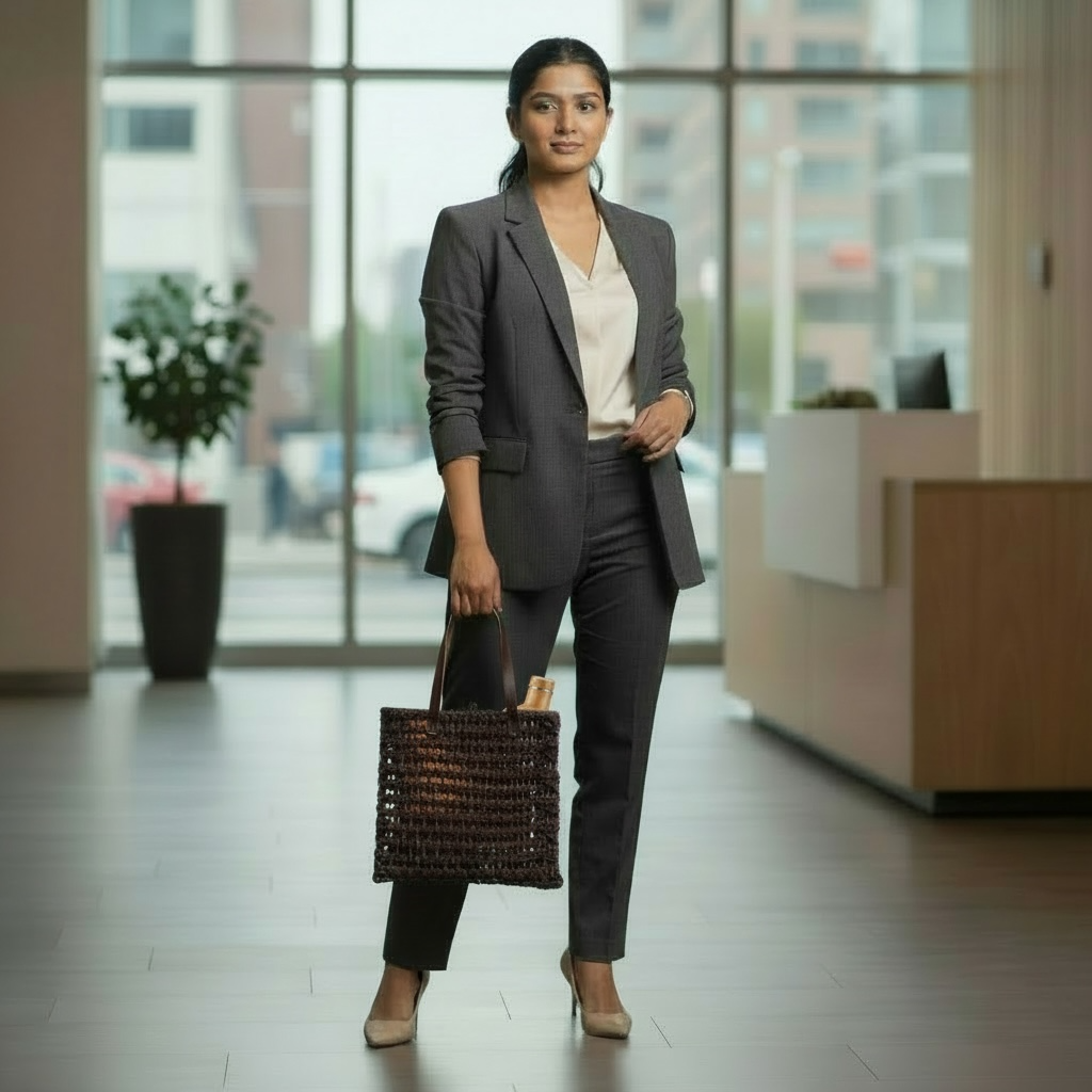 Sabai Grass Mesh Bag With Leather Handle