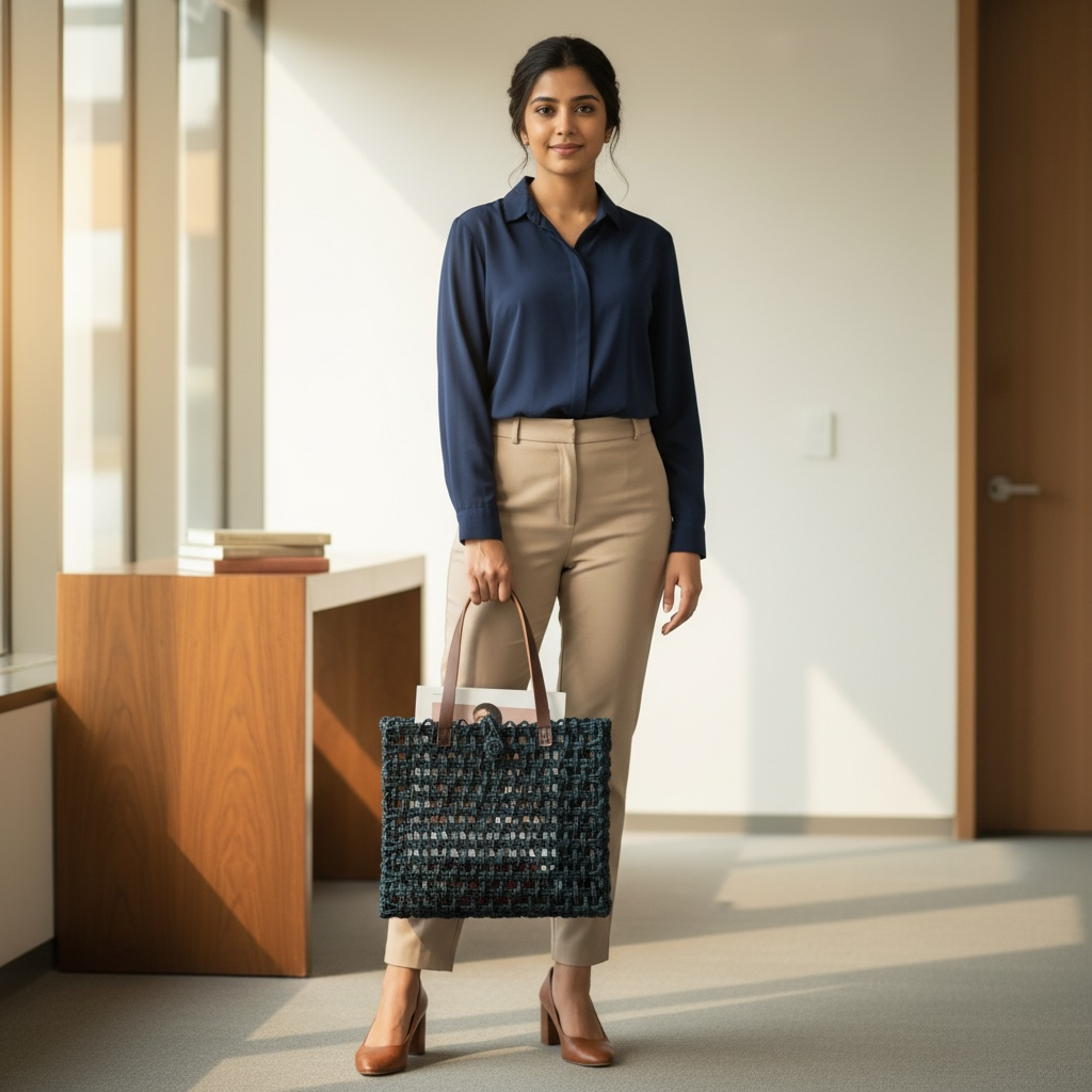 Sabai Grass Mesh Bag With Leather Handle