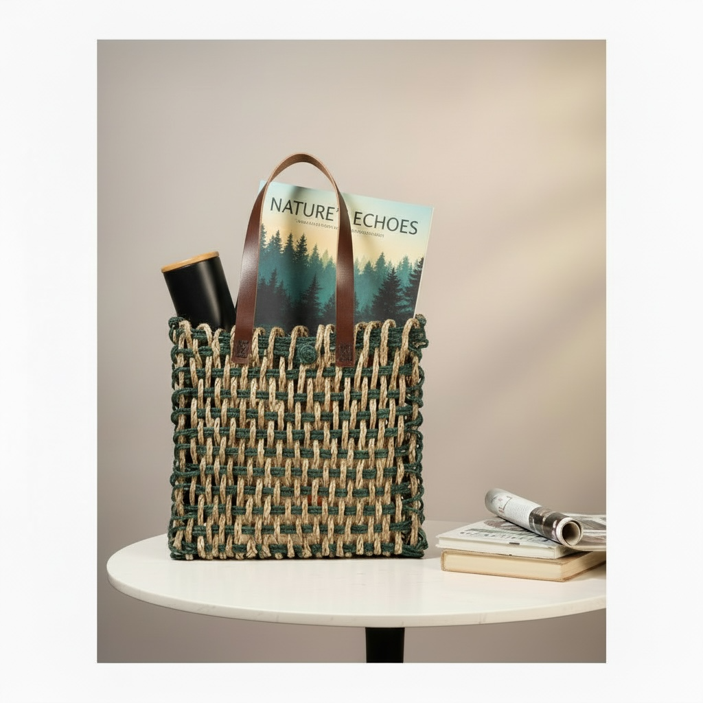 Sabai Grass Mesh Bag With Leather Handle Stripe 7