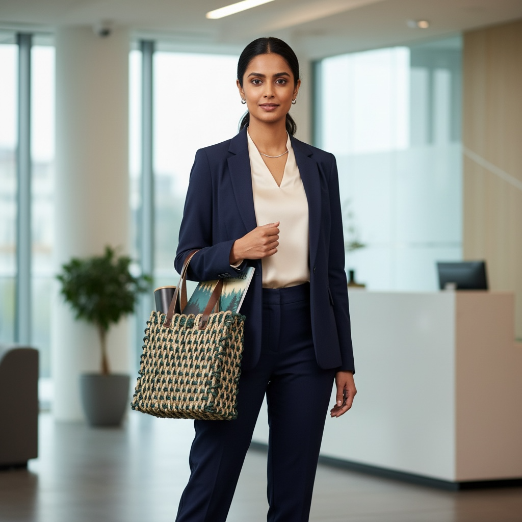 Sabai Grass Mesh Bag With Leather Handle