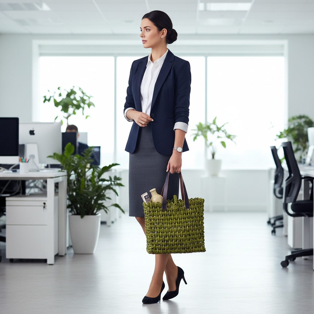 Sabai Grass Mesh Bag With Leather Handle