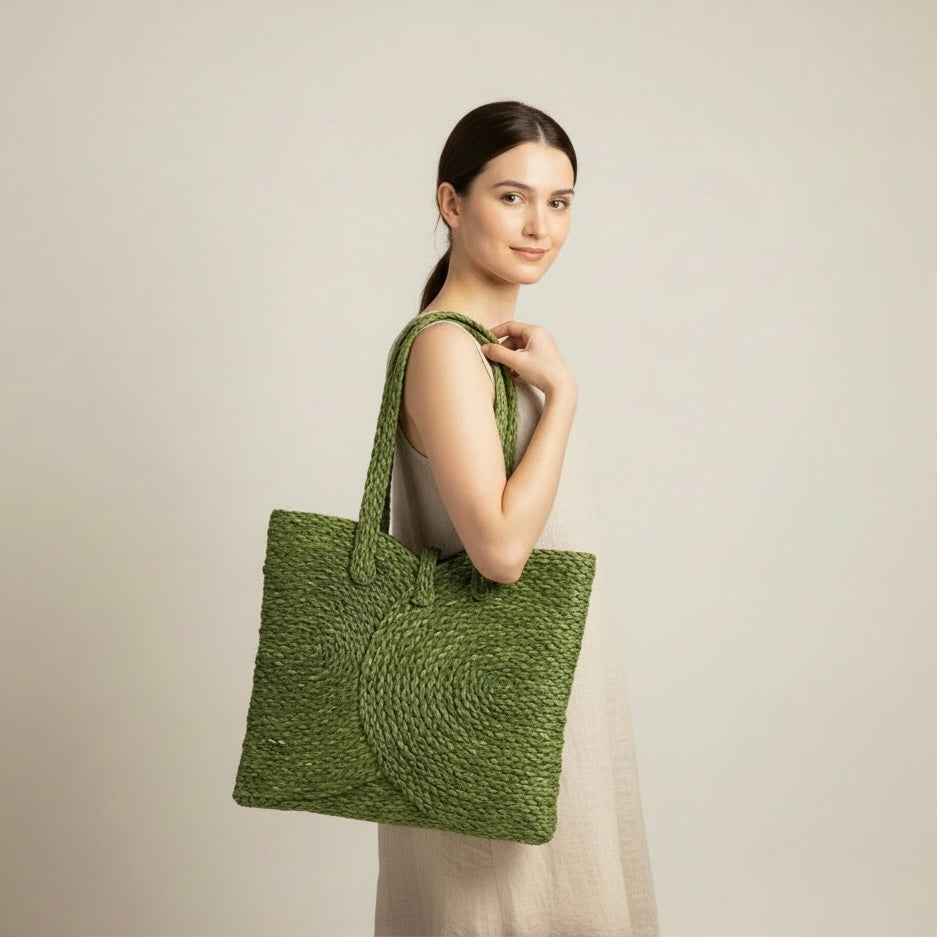 Sabai Grass Spiral Tote Bag - Green - H'art N Craft