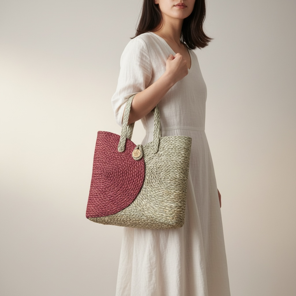 Sabai Grass Spiral Tote Bag - Bi-color Stripe 5