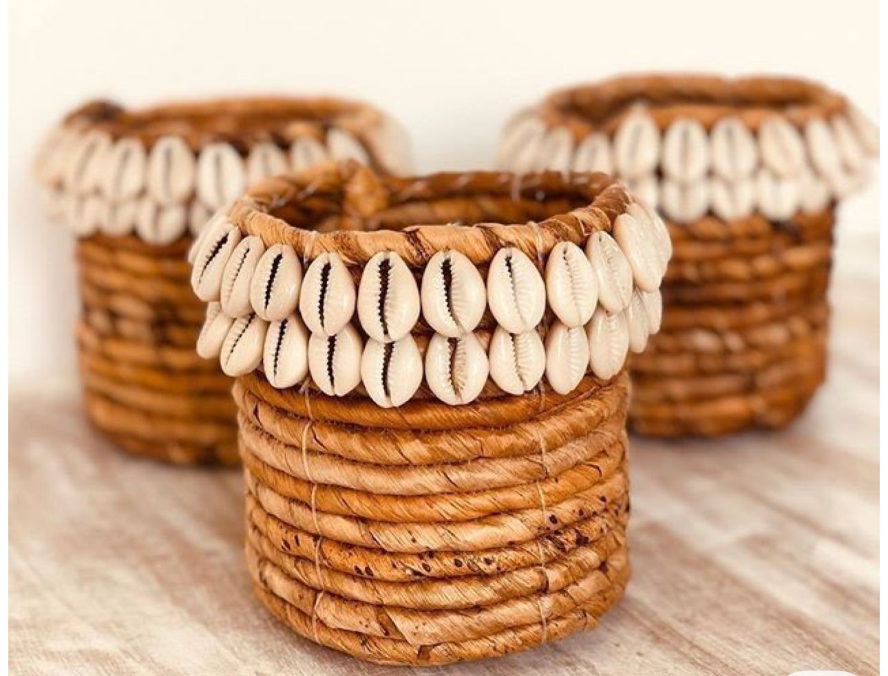 Banana Fiber Handwoven Cowrie Shell Storage Basket