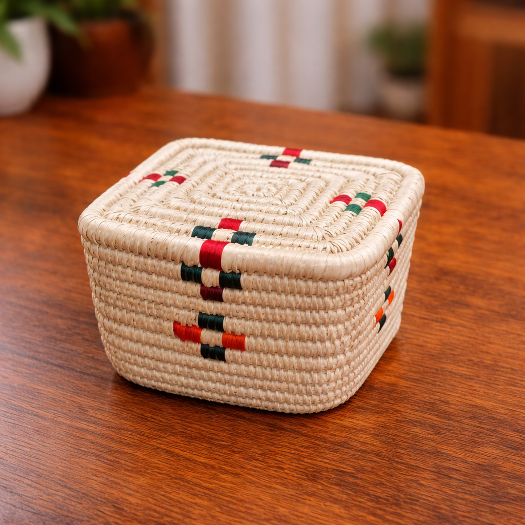 Handwoven Square Storage Basket with Lid