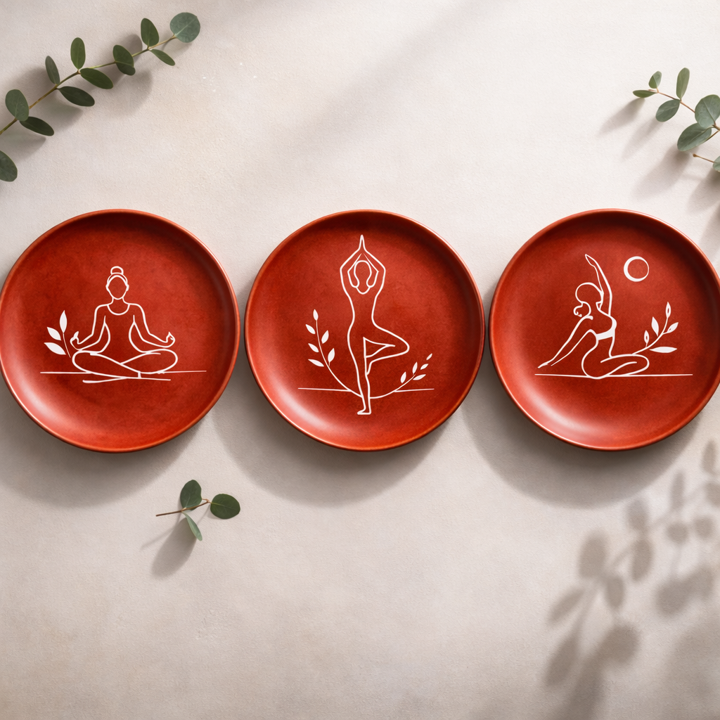 Minimalist Terracotta Wall Plates – Set of 3 - Yoga Theme