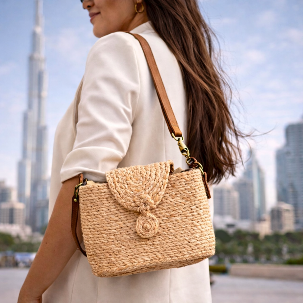 Banana Fibre Sling Bag With Adjustable Leather Strap