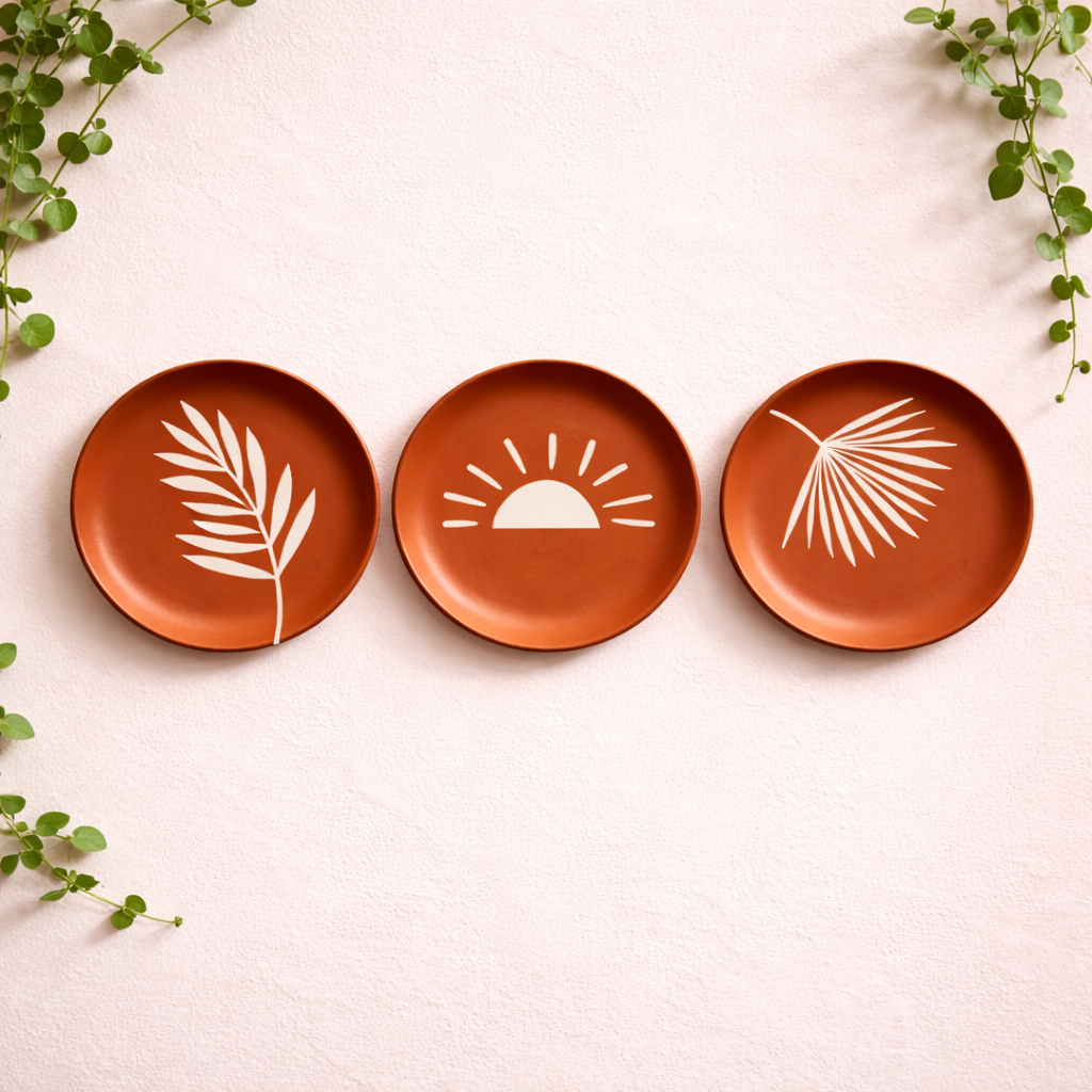 Minimalist Terracotta Wall Plates – Set of 3 - Boho Pattern