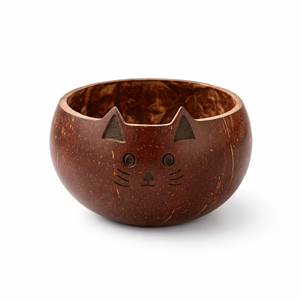 Coconut Shell Kids Bowl - Cat Design