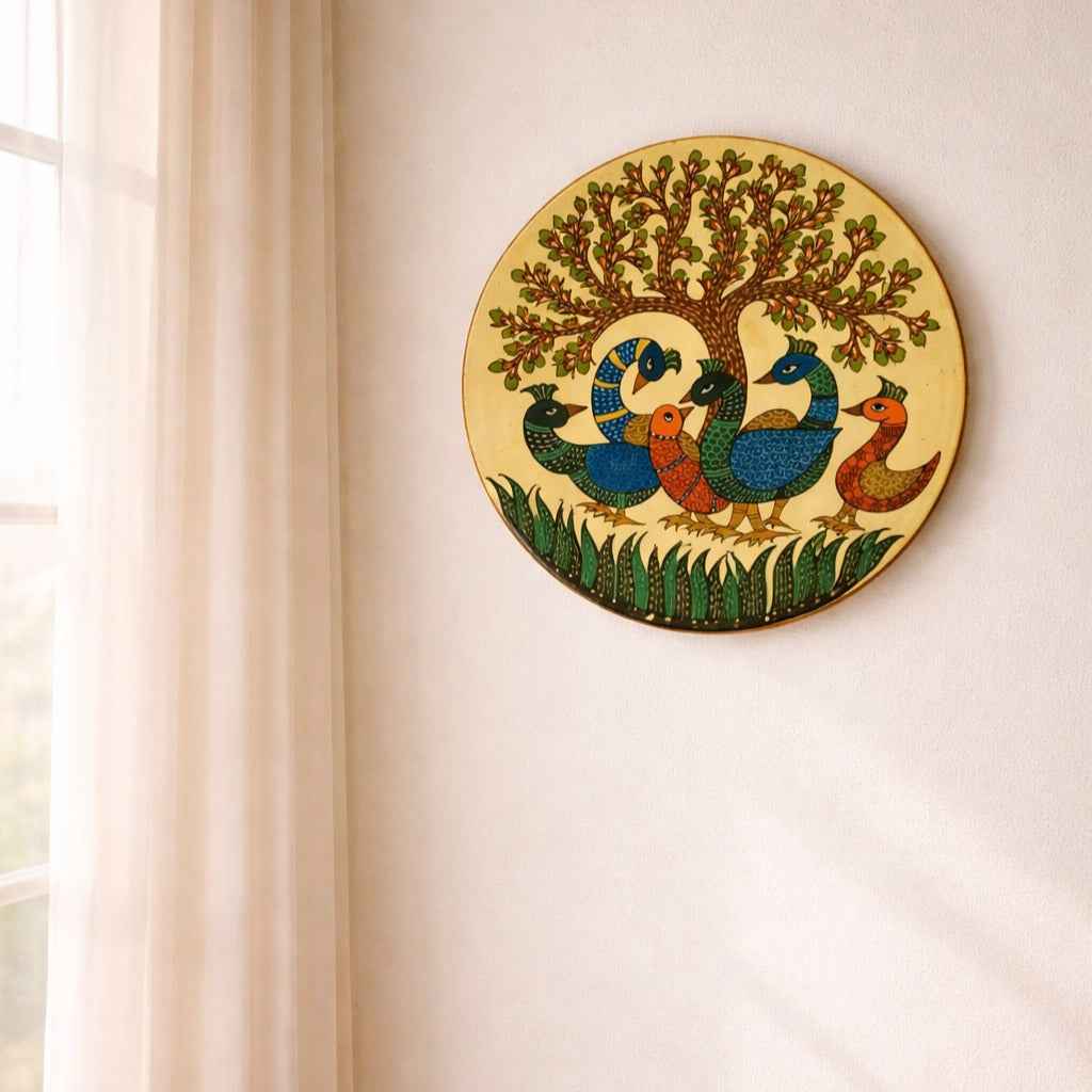 Handpainted Wooden Wall Plate - Gond Art