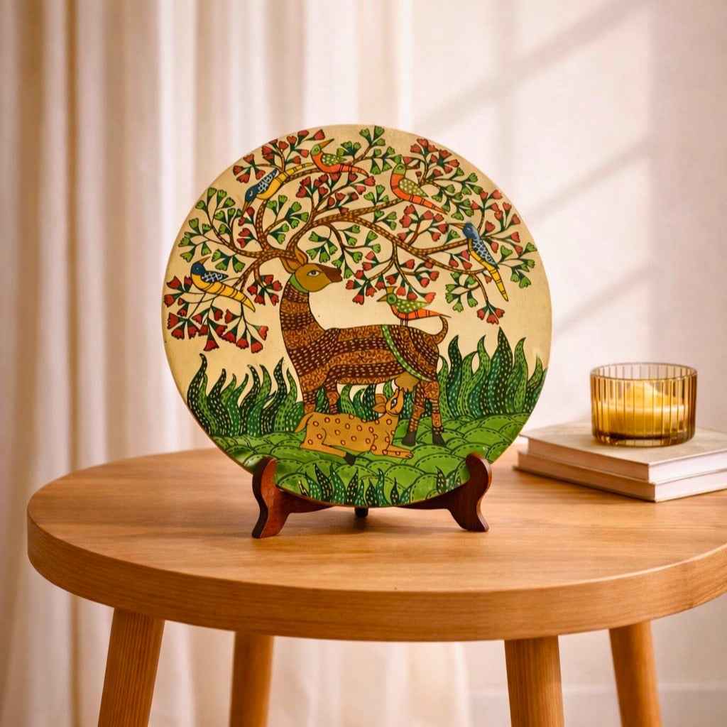 Handpainted Wooden Wall Plate - Gond Art