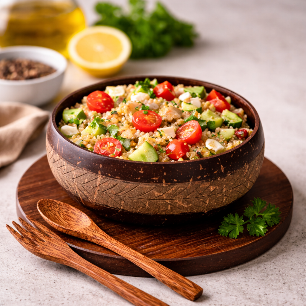Coconut Shell Jumbo Geometric Bowl with Cutlery