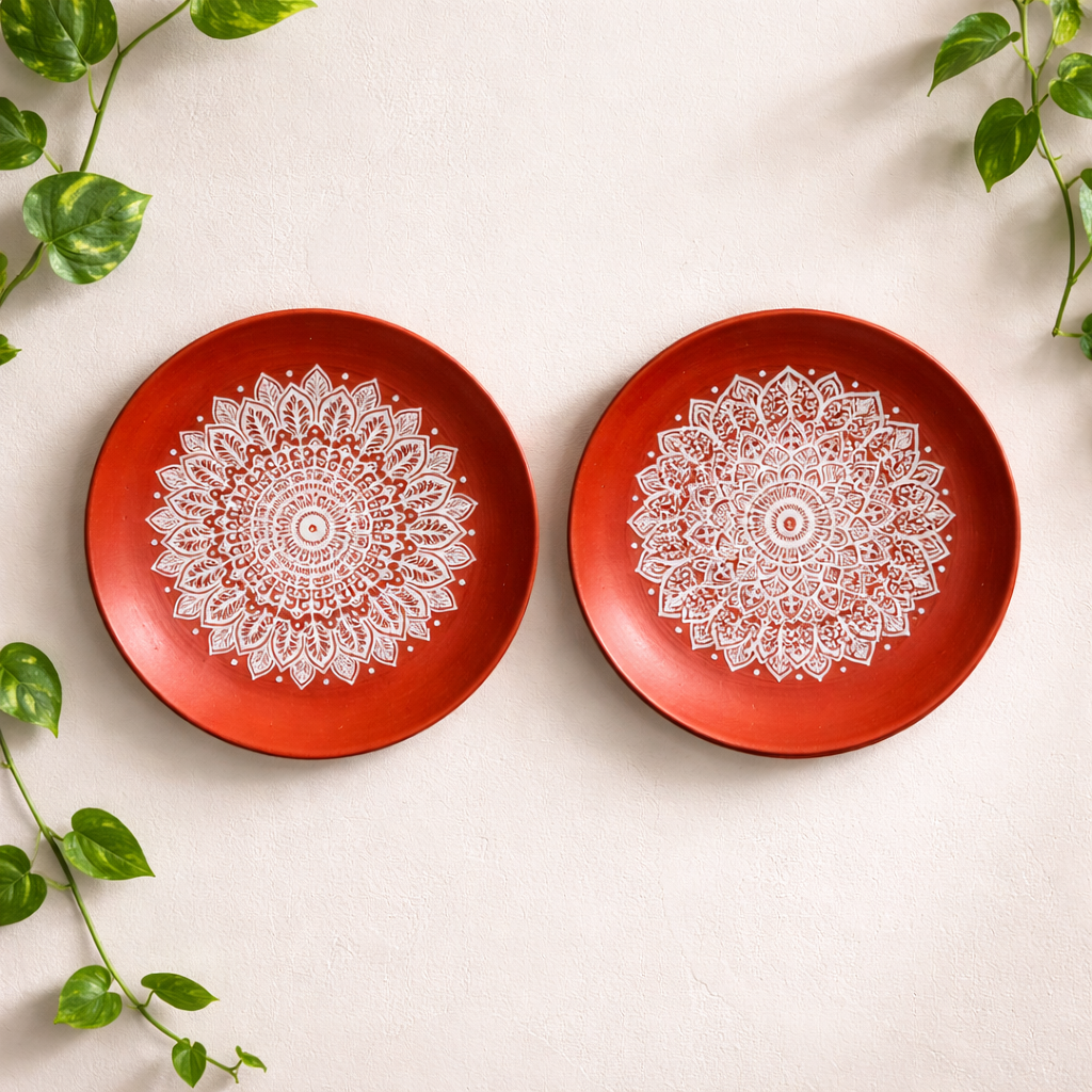 Handcrafted Terracotta Wall Plates – Set of 2 - Mandala Pattern