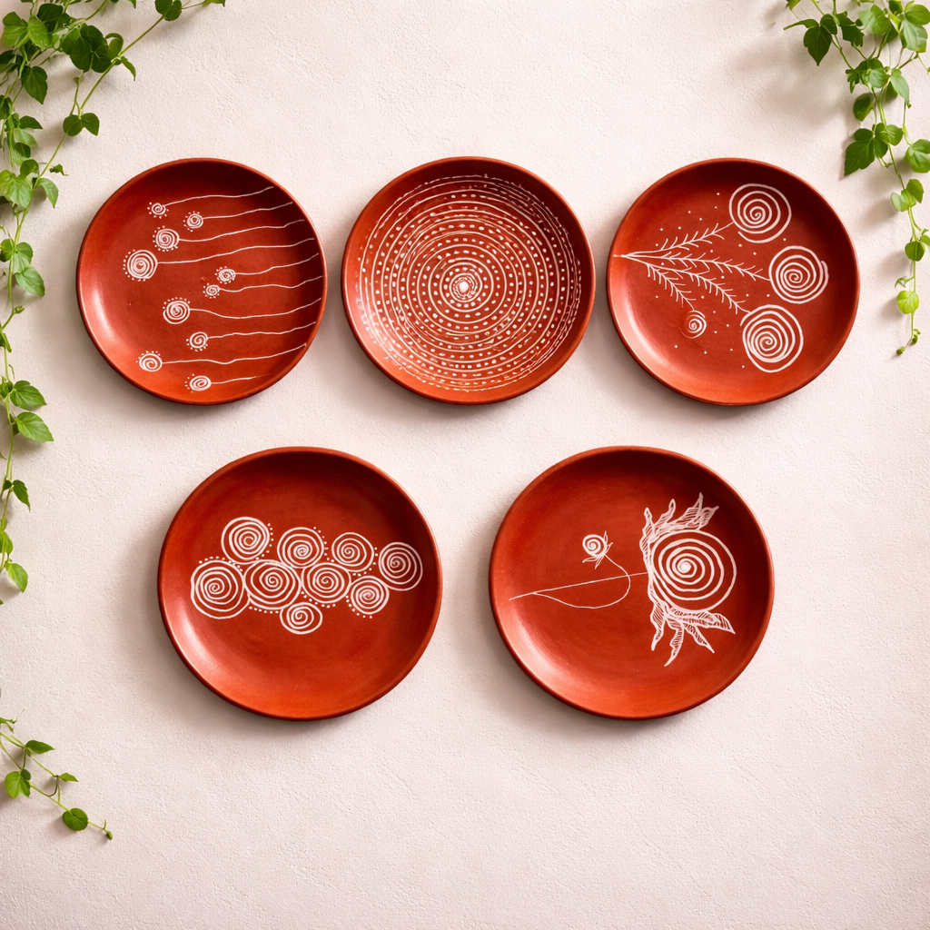 Handcrafted Terracotta Wall Plates – Set of 5 - Mandala Pattern