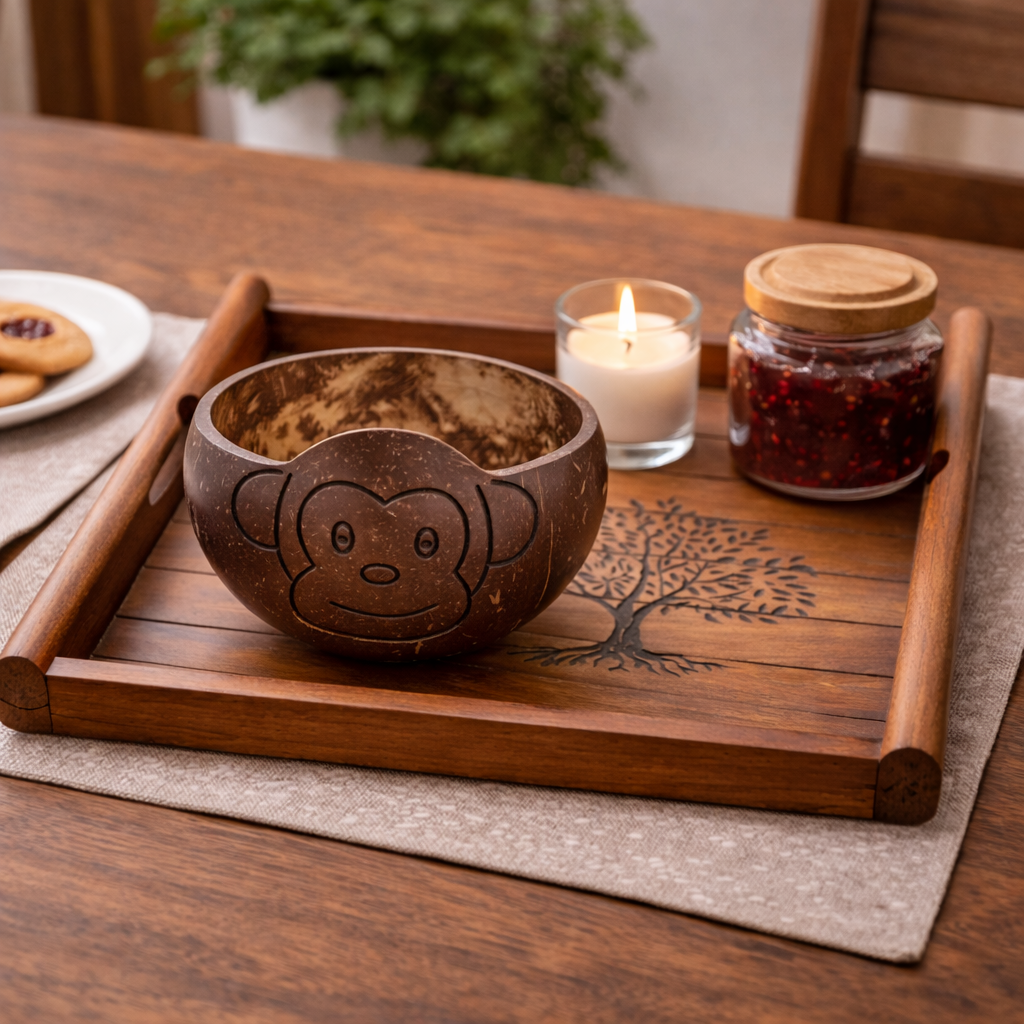 Coconut Shell Kids Bowl - Monkey Design