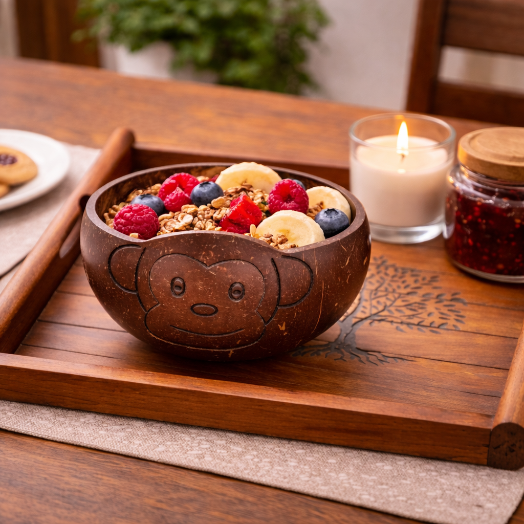 Coconut Shell Kids Bowl - Monkey Design