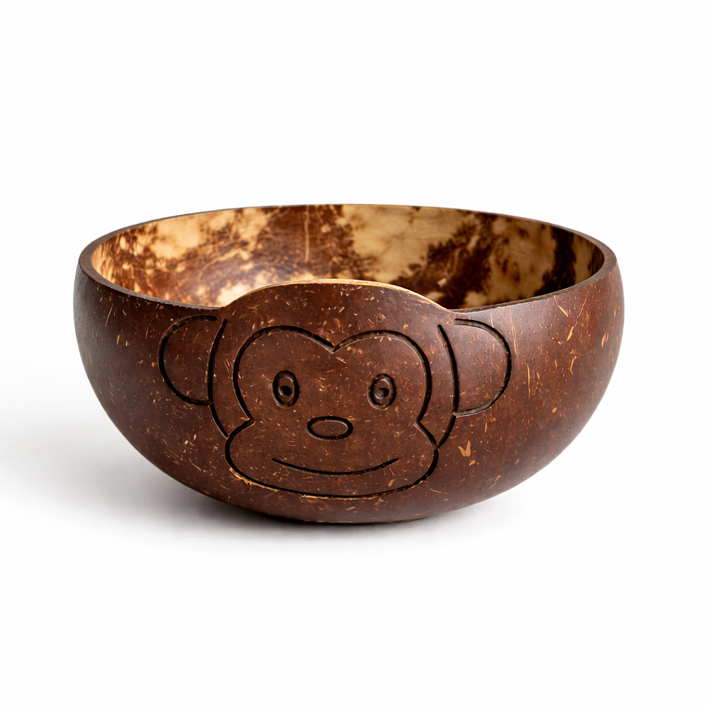 Coconut Shell Kids Bowl - Monkey Design