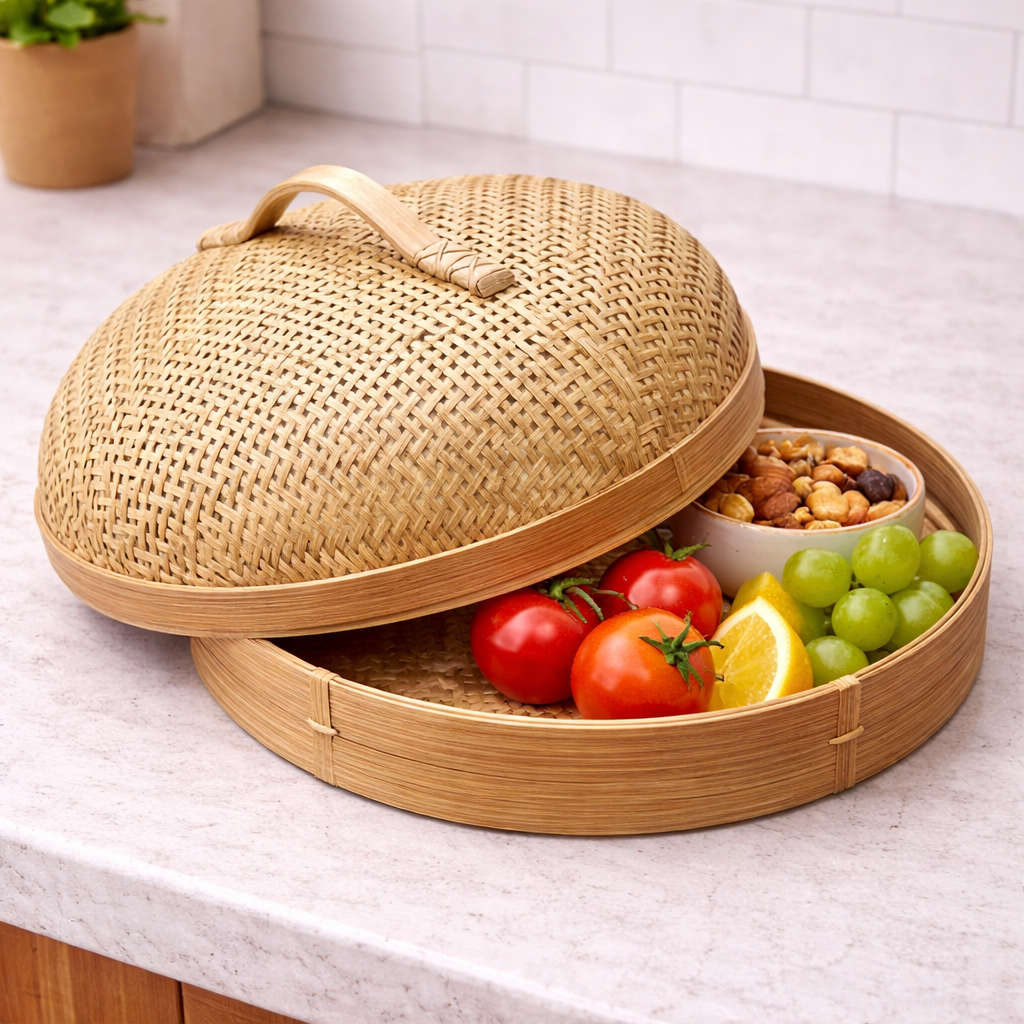 Handwoven Bamboo Food Cover Tray