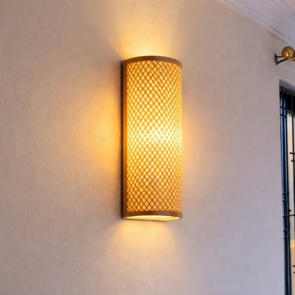 Handwoven Bamboo Cylindrical Wall Lamp