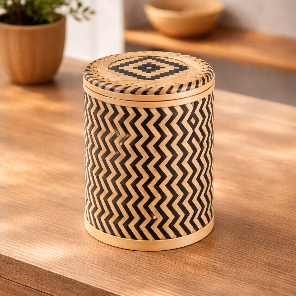 Handwoven Bamboo Storage Canister with Lid