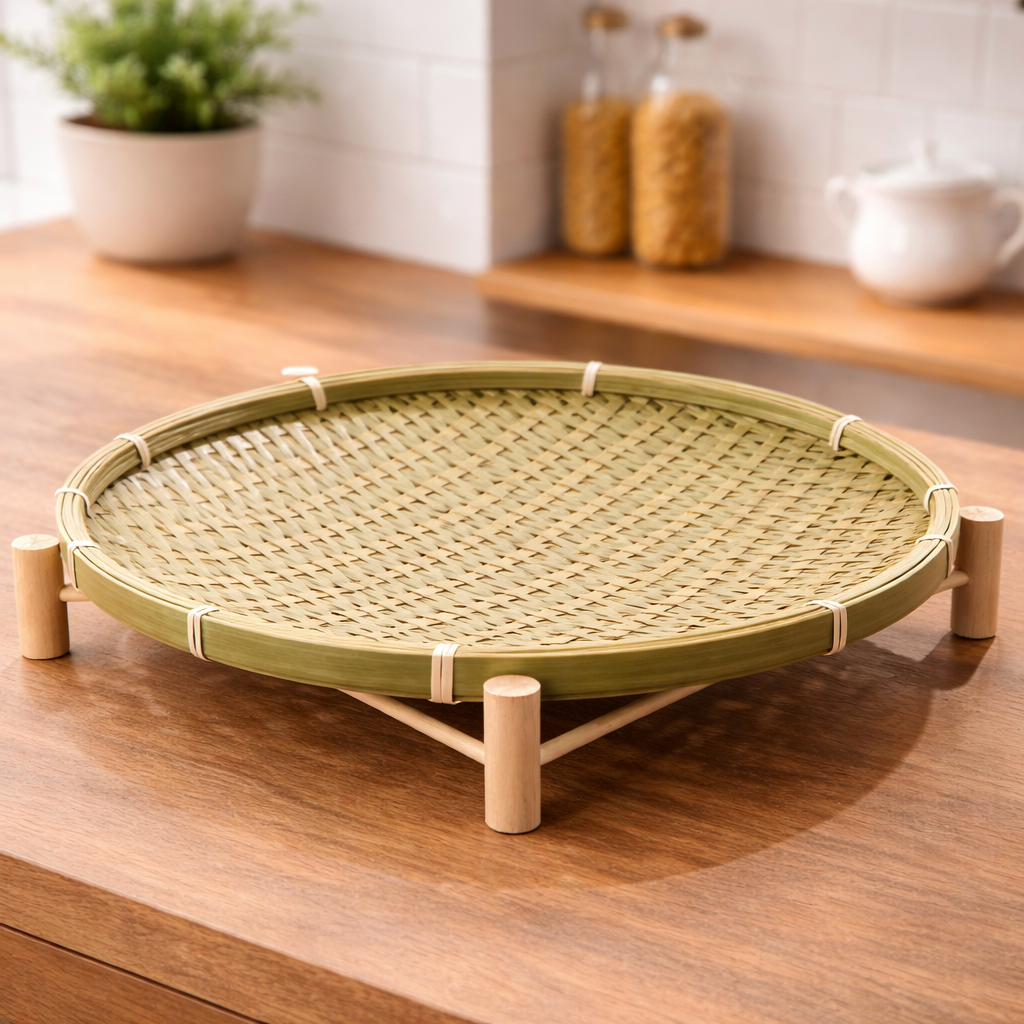 Handwoven Bamboo Drying & Display Tray with Stand